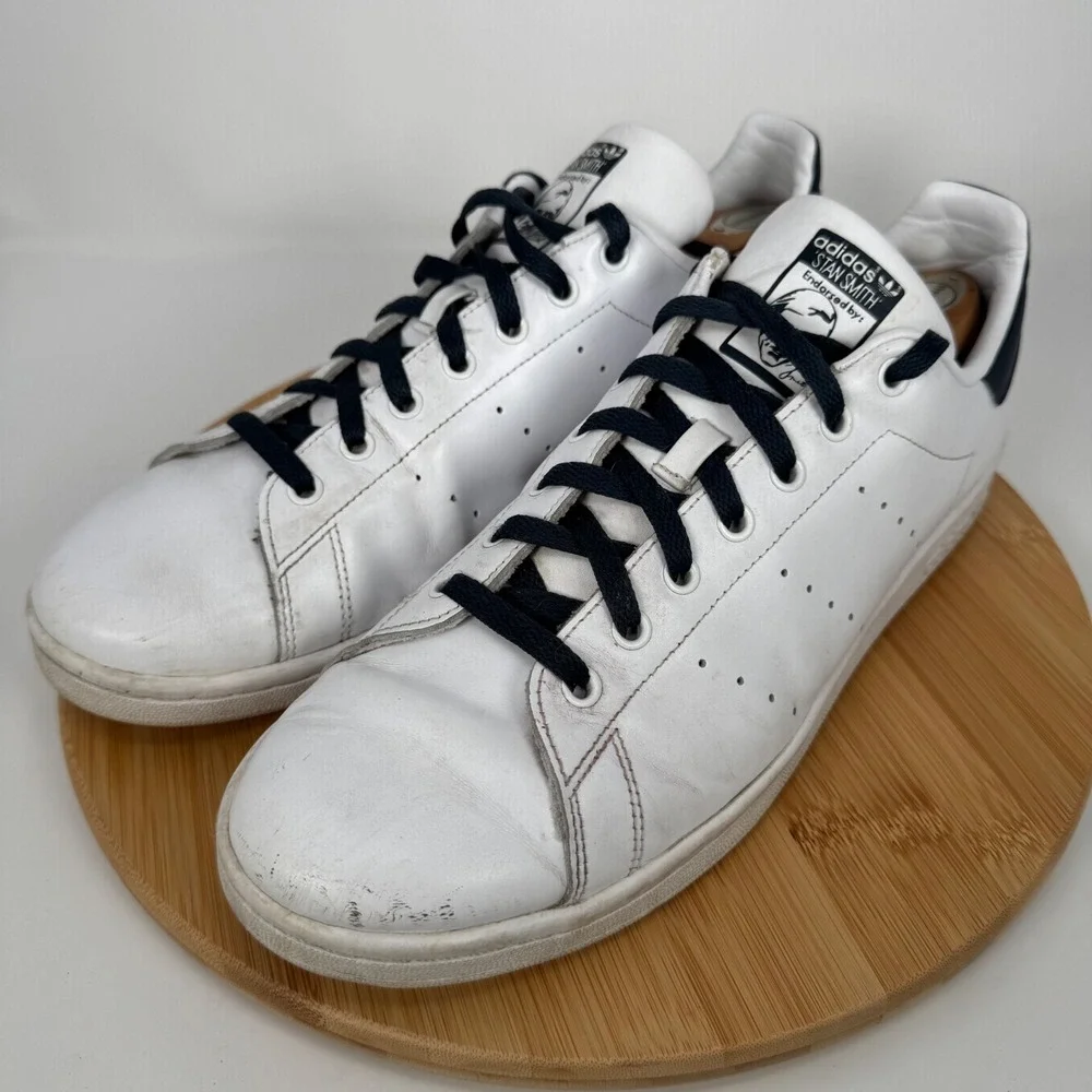 Adidas Stan Smith Men's White Navy Leather Low‎ Top Sneakers Size 13